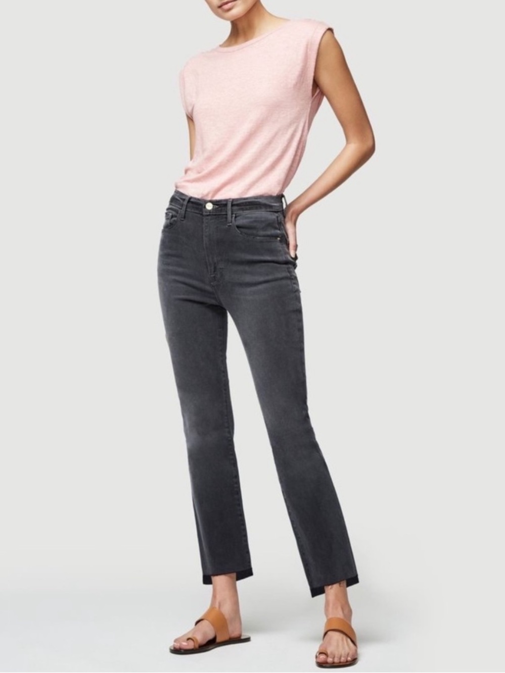 Frame Le High Straight raw stagger hem jeans Size 27 Noise Wash Women’s Boho
